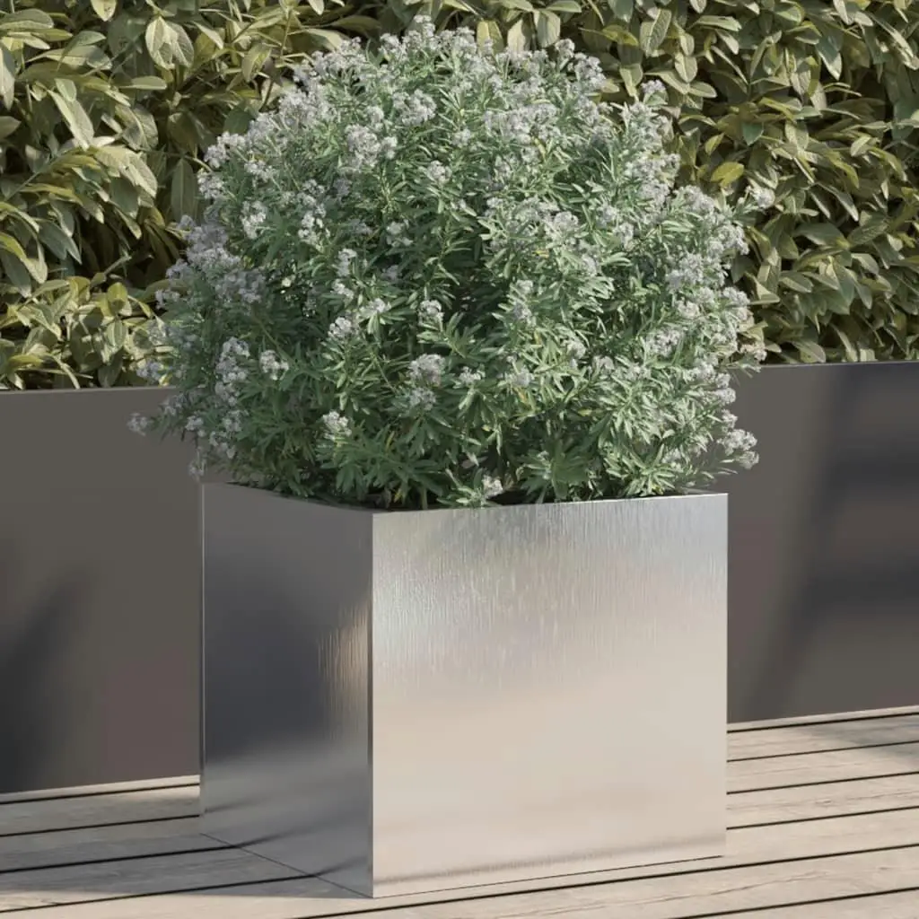 

Stainless Steel Planter 12.6x11.8x11.4 Inches - Modern Silver Garden Decor