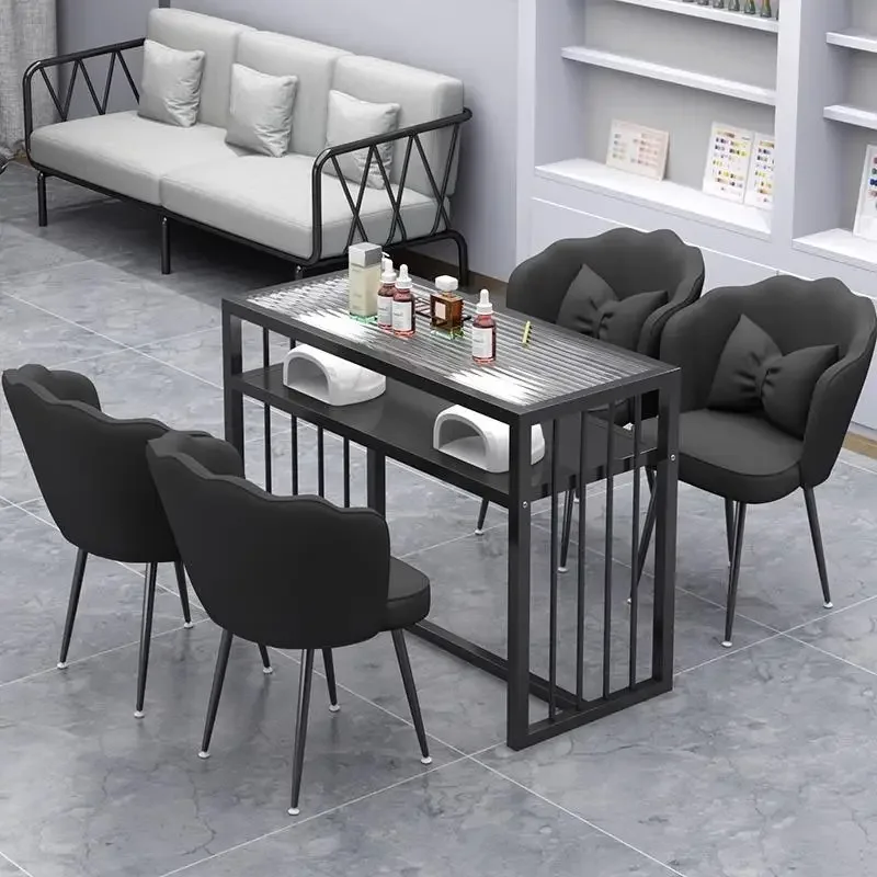 

Workstation Designer Nail Desk Square High Quality Cleaning Simple Nail Desk Aesthetic Modern Glass Nageltisch Salon Furniture