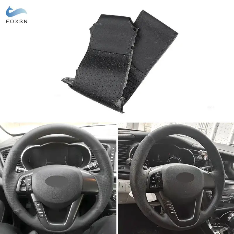 Hand Sewing Black Steering Wheel Perforated Leather Cover For Kia K5 Optima 2008 2009 2010 2011 2012 2013 Interior Accessories
