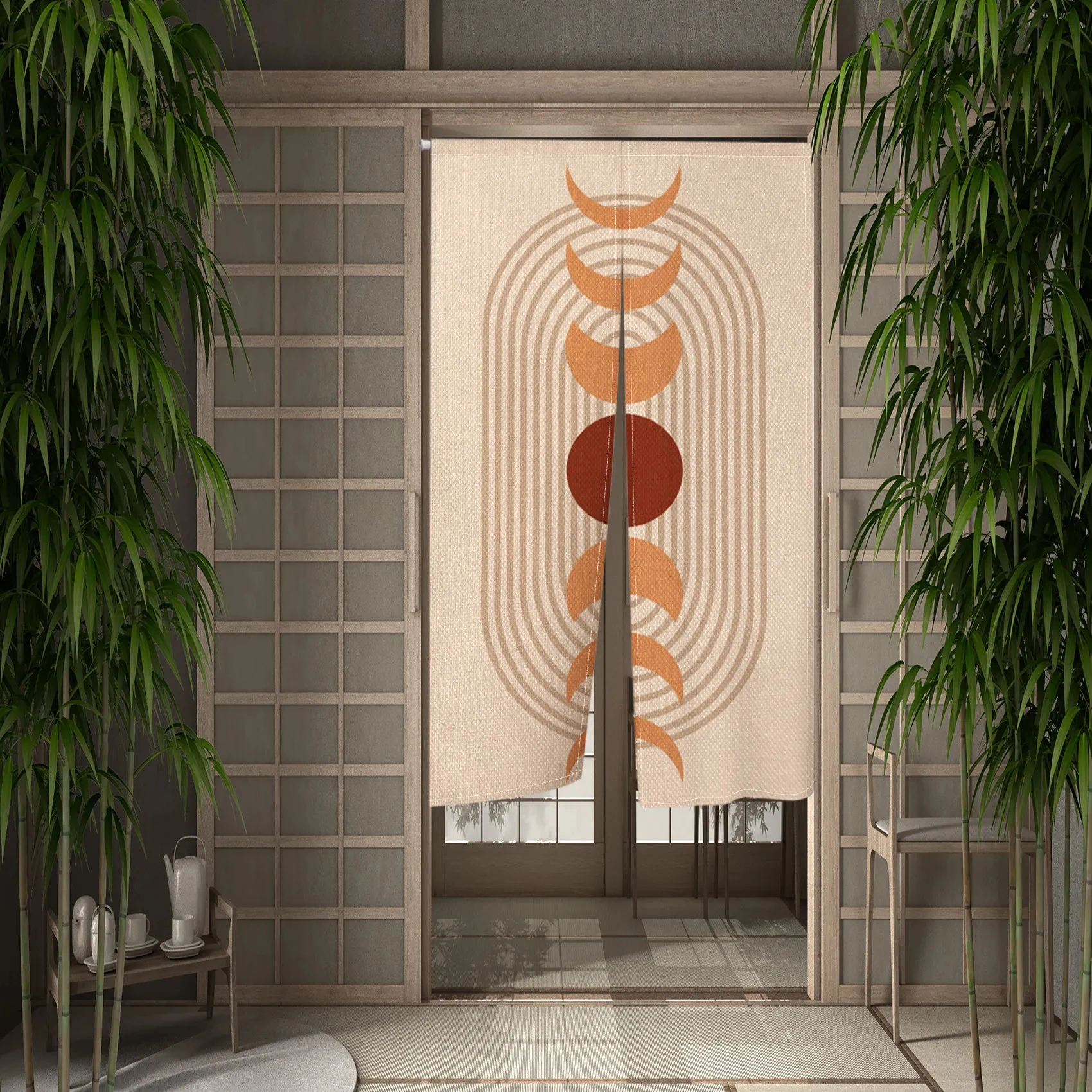 Nordic Sun and Moon Phase Door Curtains Kitchen Cafe Izakaya Bedroom Doorway Partition Split Entrance Noren Hanging Half-Curtain