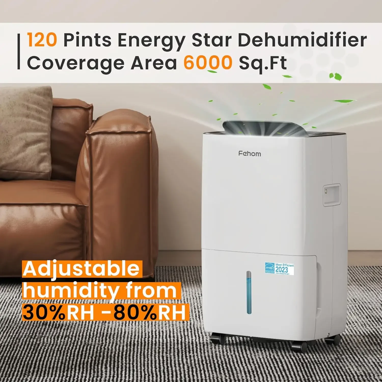 Dehumidifier Most Efficient Energy Star - 6,000 Sq. Ft. Dehumidifier for Basement with Drain Hose and 1.06 Gal Water