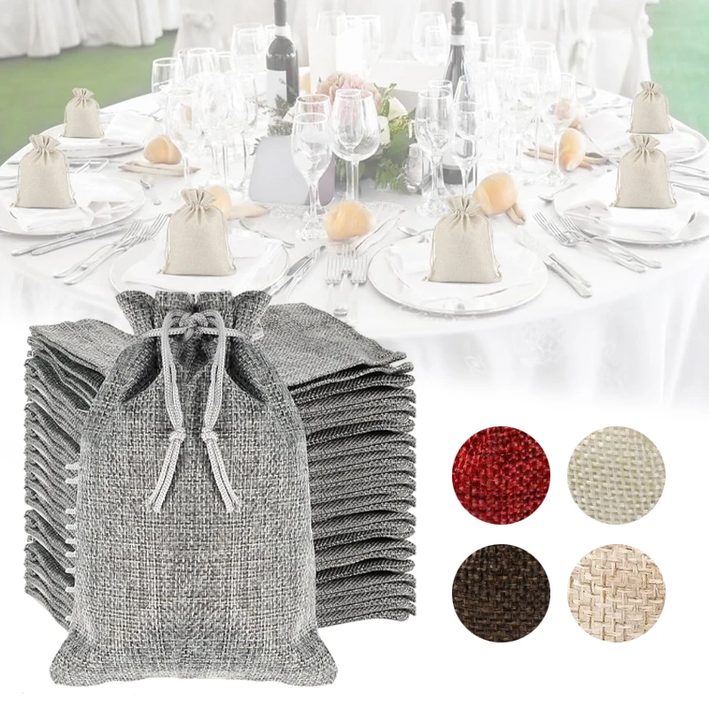 

10/50PCS Small Linen Drawstring Bag Burlap Gift Pouch with Drawstring for Wedding Christmas Party Favor Candy Jewelry Packaging