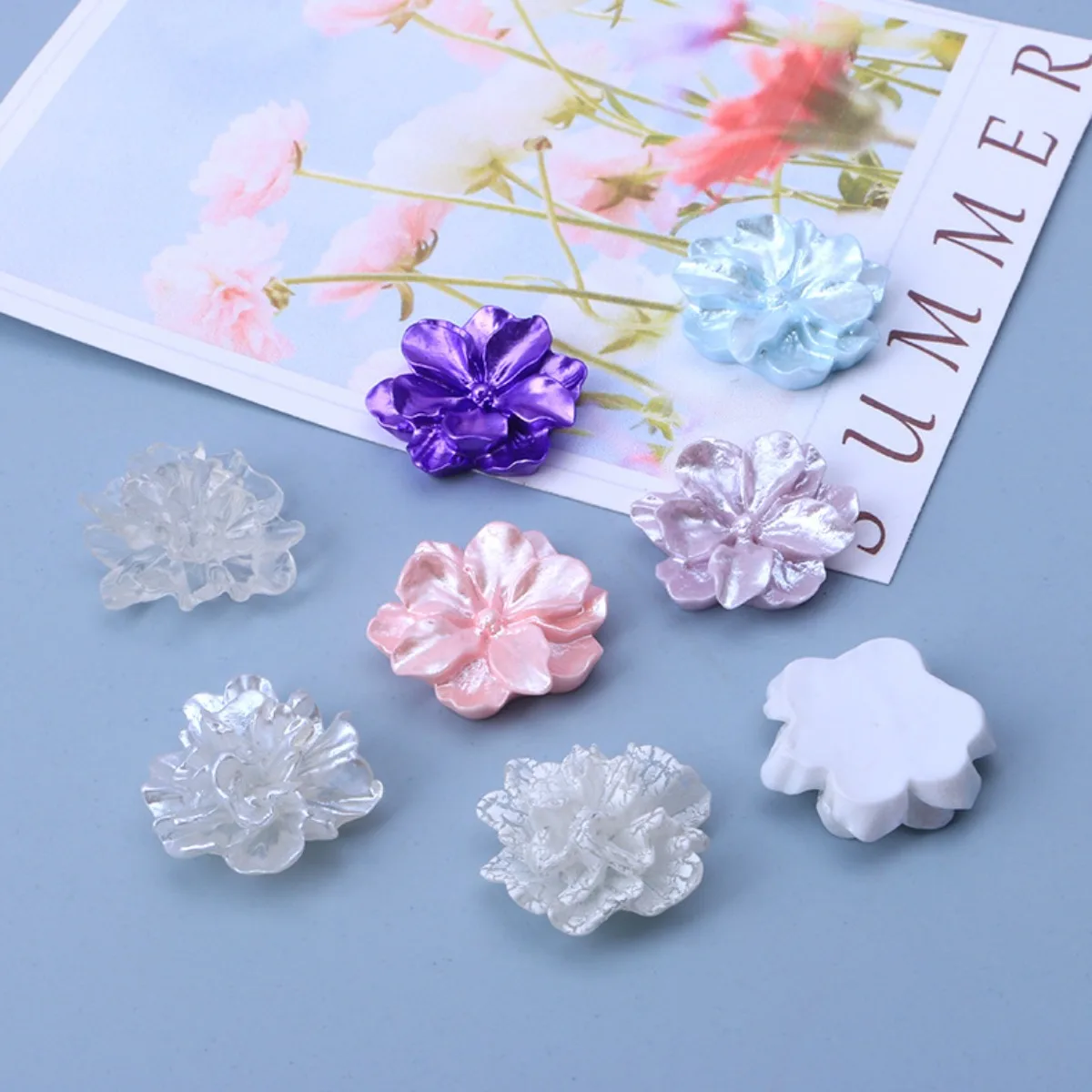 ZW21 10pcs Pearlescent Shiny Resin Camellia Flower Flatbacks DIY Craft Embellishment Rose Cabochon Scrapbook Cardmaking