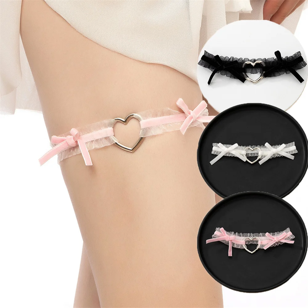 

Lolita Lace Garters Leg Belt Punk Cross Heart Bow Leg Ring Goth Elastic Bell Thigh Choker Chain Women Lingerie Cosplay Harness