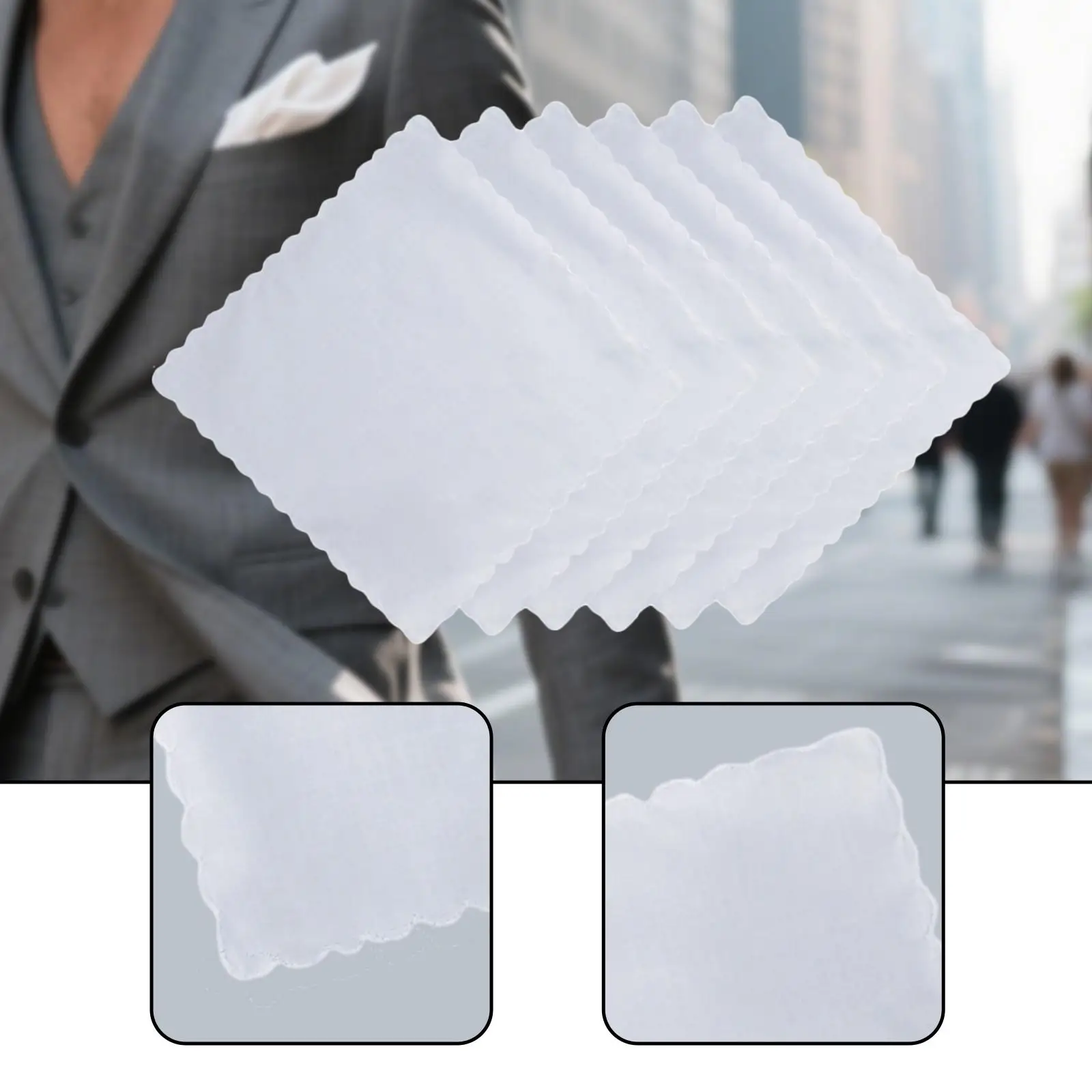 6x مناديل بيضاء للرجال هدايا مناديل مربعة للجيب للاحتفال بالبدلة