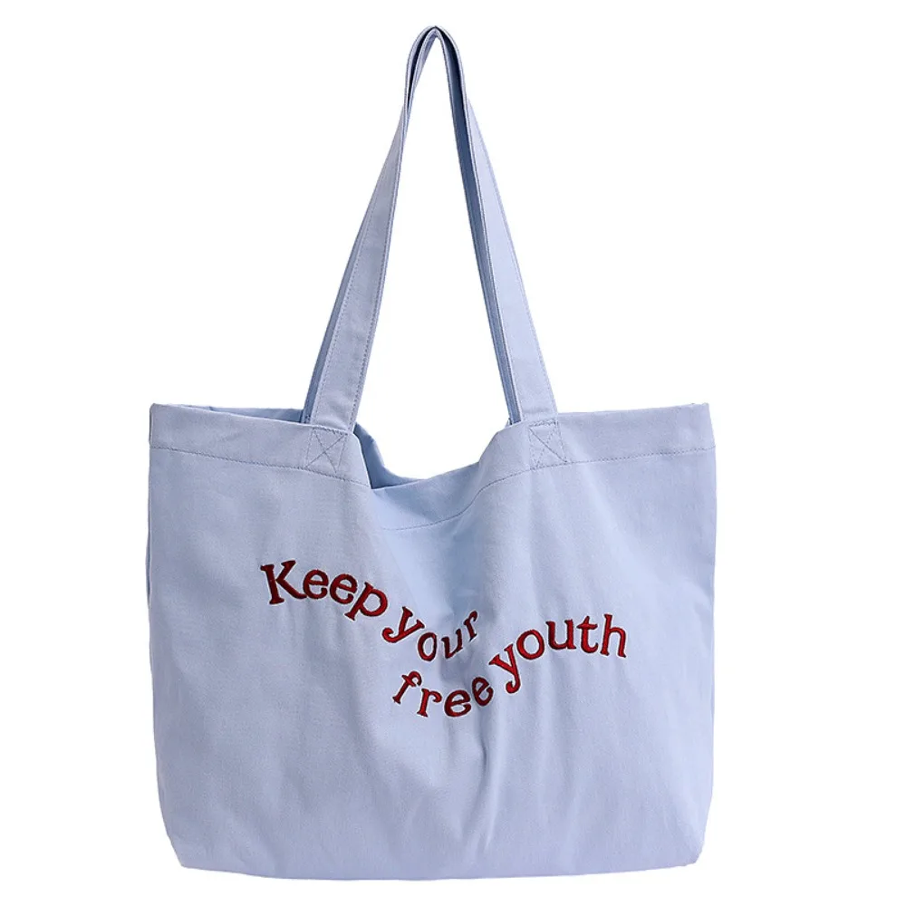 

Модная однотонная холщовая сумка-тоут для студентов колледжа, большая вместительная сумка на плечо с буквами, повседневная универсальная женская сумка для девочек