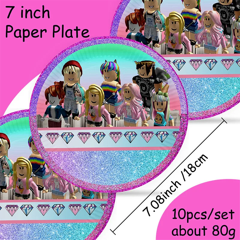 Roblox Girl Decorations for Purple pink Party Banner Birthday Balloons Tablecloths Cake Topper Napkins Tableware Kid Gift Supply