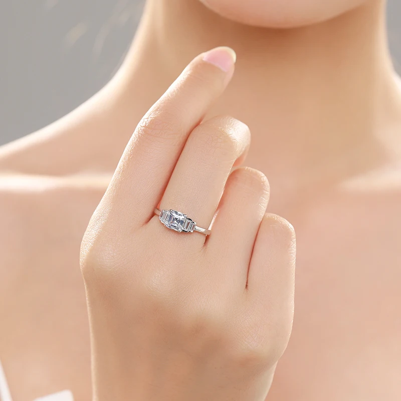 Ailmay 2022 New Arrival 100% 925 Sterling Silver Luxury Square Clear CZ Finger Rings For Women Wedding Engagement Fine Jewelry