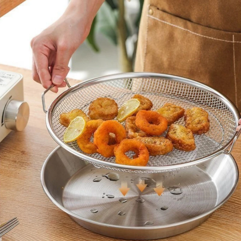 New Tainless Steel Filter Tray Reusable Round Mesh Basket Frying Grilling,Kitchen Strainer Fruit Vegetable Water Filter Basket