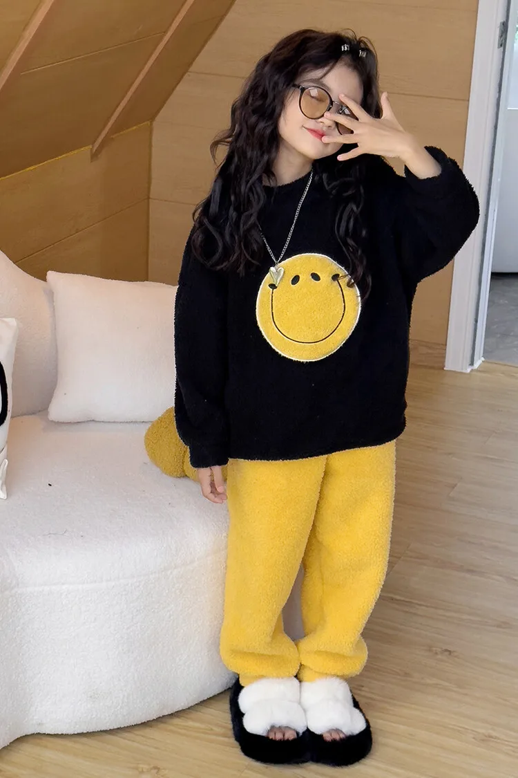 2026 Winter Pajamas Set For Girls Cartoon Plush Pajamas Children's Sleepwear Suit Homewear Warm Pajama Outwear Outfits Nightwear