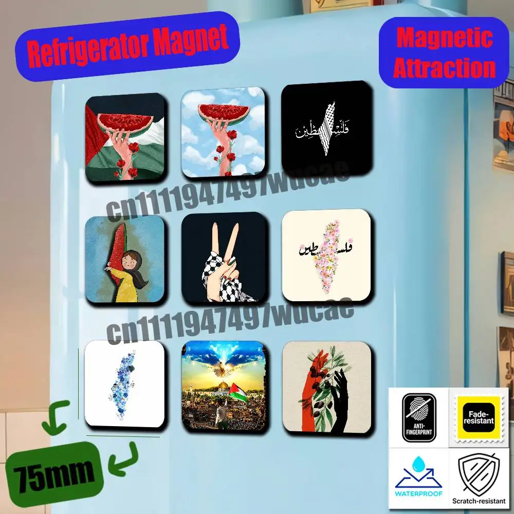 For Watermelon-PalesTine-Flower Hattah Keffiye Fridge Magnets Freezer Metal Cabinet Custom Refrigerator Magnetic Card Case