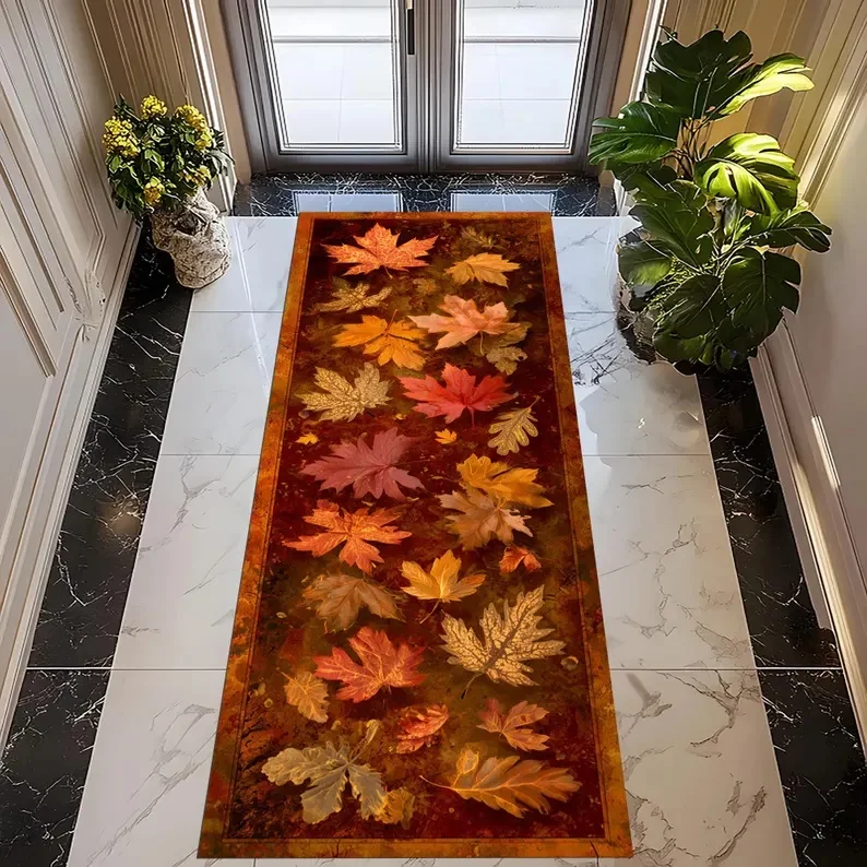 Yellow Leaf Runner Rug Maple Leaf Pattern Carpet Yellow Red Leaf Carpet Home Door Mat Corridor Decoration Carpet