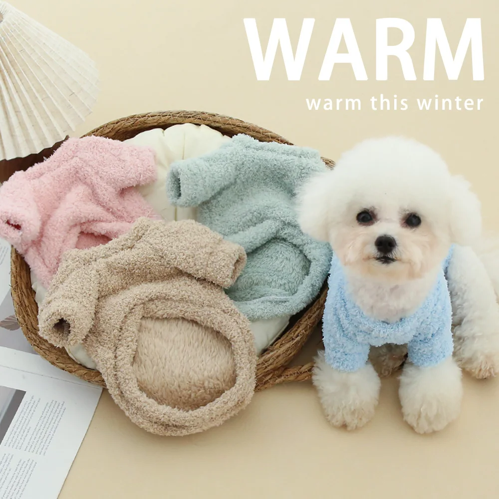 Dog Double sided Velvet Warm Solid Color Cloud Velvet Hoodie Dog Cat Autumn and Winter Thick Double sided Velvet Simple Clothing