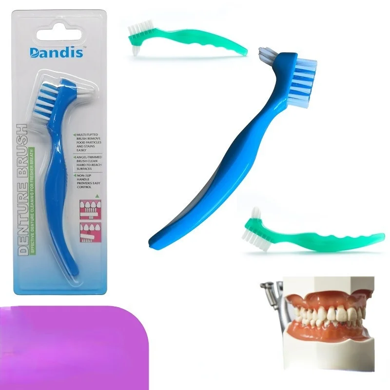 Denture Toothbrush Hard/Soft Double Bristle for False Teeth Brush Superb Total Cleaning