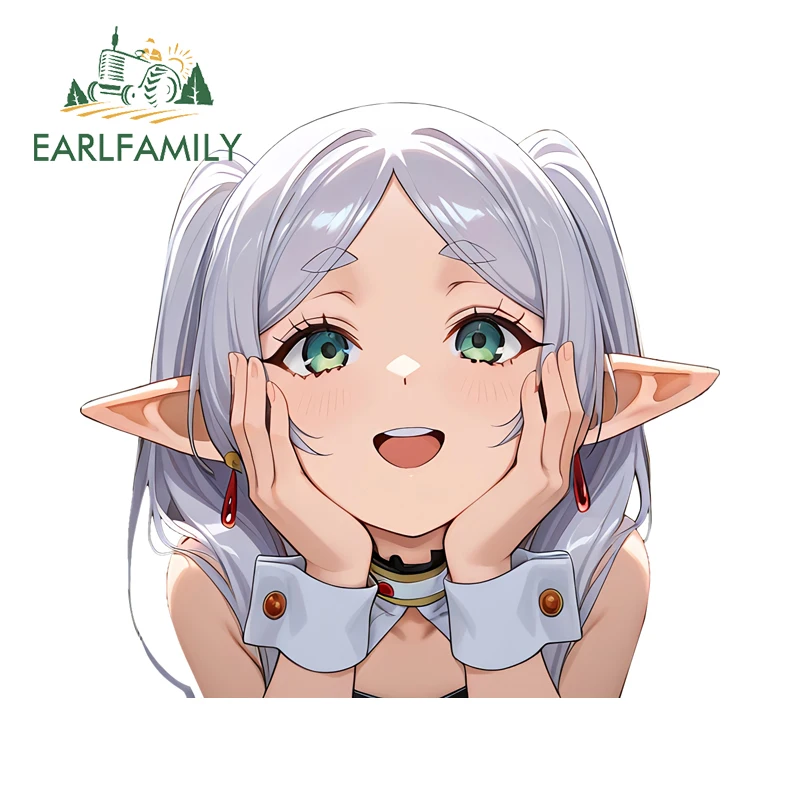 EARLFAMILY Frieren Face Support Car Stickers Kawaii Anime Peeking Toolbox Windshield Waterproof Vinyl Decal Occlusion Scratch