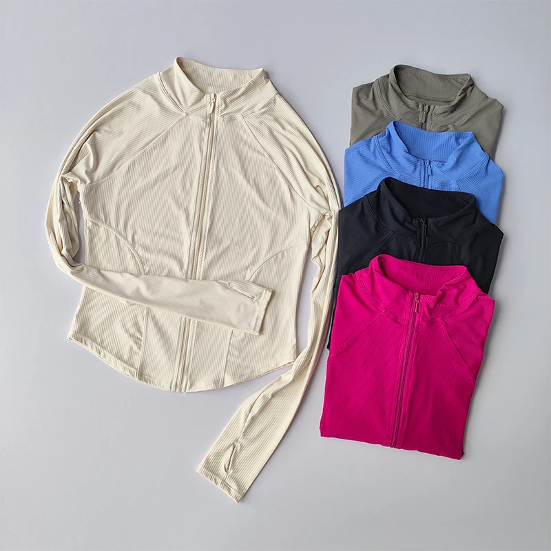 Schmal geschnittene Sportjacke, schnell trocknend, elastisch, für Yoga, Fitness, Damen-Outdoor-Oberteile, Laufjacke mit Reißverschluss, schnelltrocknende Herbstkleidung – Detail 2