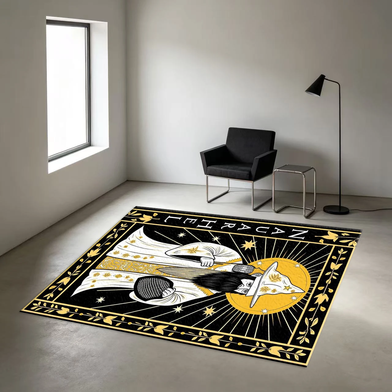 Vintage Tarot Card Magician Art Carpet Mysterious Printed Rug Non-Slip Floor Mat Suitable for Bedroom Meditation Room Home Decoration