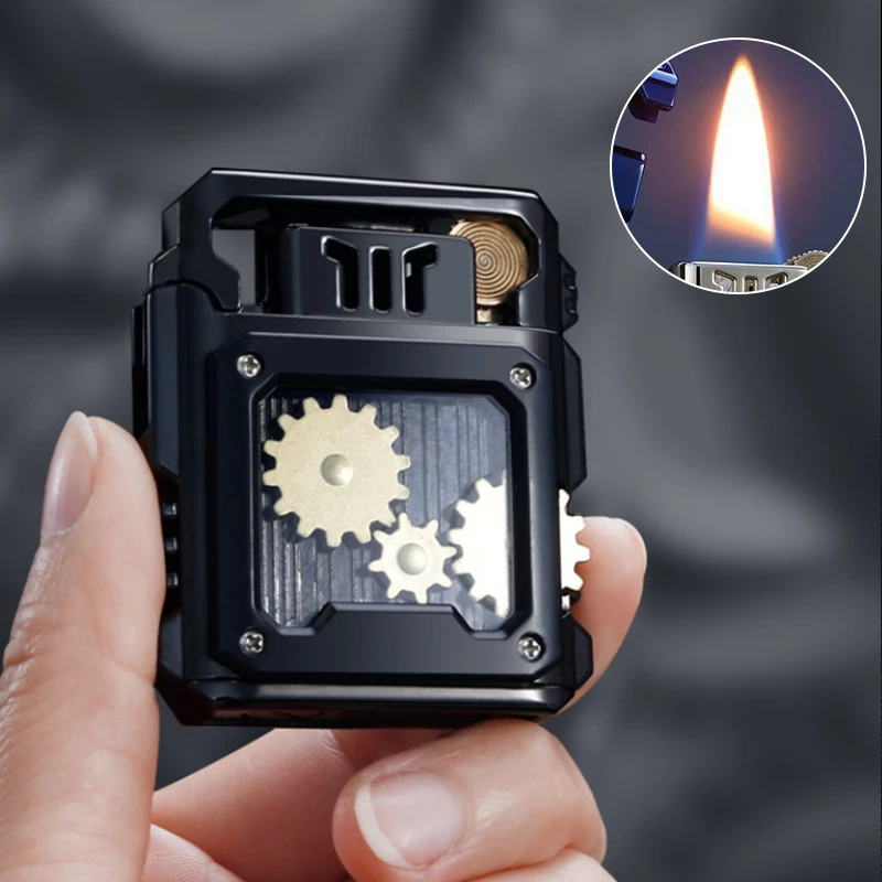 Mechanical Gear Linkage Double Cotton Core Kerosene Lighter Creative Decompression Grinding Wheel Windproof Lighter Men's Gift