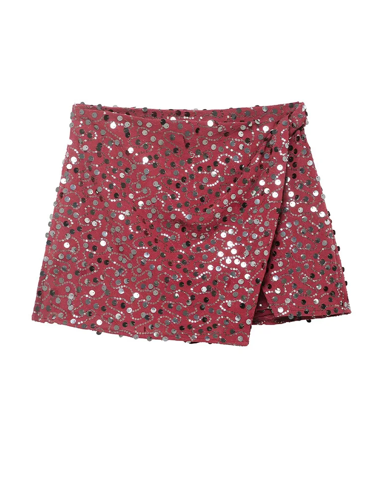 HH femmes automne mode paillettes asymétrique décoration Mini jupe solide a-ligne côté fermeture éclair doublure femmes mince jupes courtes