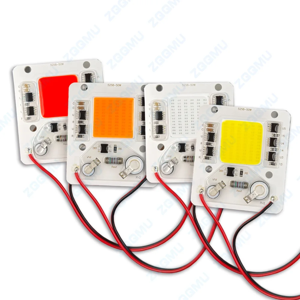 50W COB 220V LED Chip White Red Blue Purple Pink Driver Free LED Module Chip DIY Floodlight LED Bulb Spotlight Outdoor Lighting