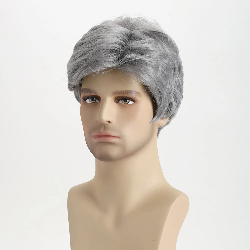 10インチショートカーリー合成ミックスカラーウィッグ メンズヘア用耐熱ウィッグ 前髪付き デイリーユース ハロウィン ウェディングボール用