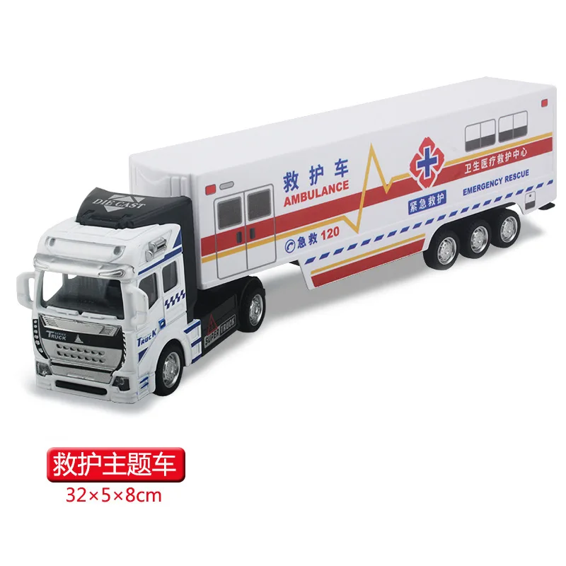 Diecast Alloy Truck Model Toy Container Truck Pull Back Public Security Fire Rescue Transport Vehicle For Children 1pcs 1:36 B53