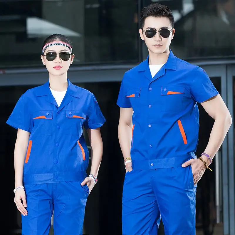 Working Clothes For Men Short Sleeve Uniform Suit Painter Factory Workshop Mechanic Electric Welder Repairman Top Printed Logo