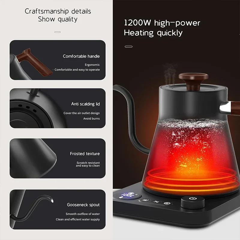 1200W Coffee Maker With LCD Display 900ML Electric Brewing Coffee Maker Switchable ℉/℃, 304 Stainless Steel Coffee Maker