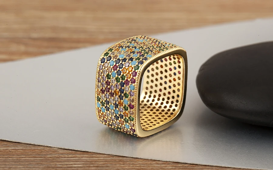 Nidin Neue trendige quadratische Form eingelegte Kristall-Zirkon-Ringe für Frauen und Männer, 5 Farben zur Auswahl, Hip-Hop-Stil, Fingerschmuck, schicke Geschenke – Detail 13