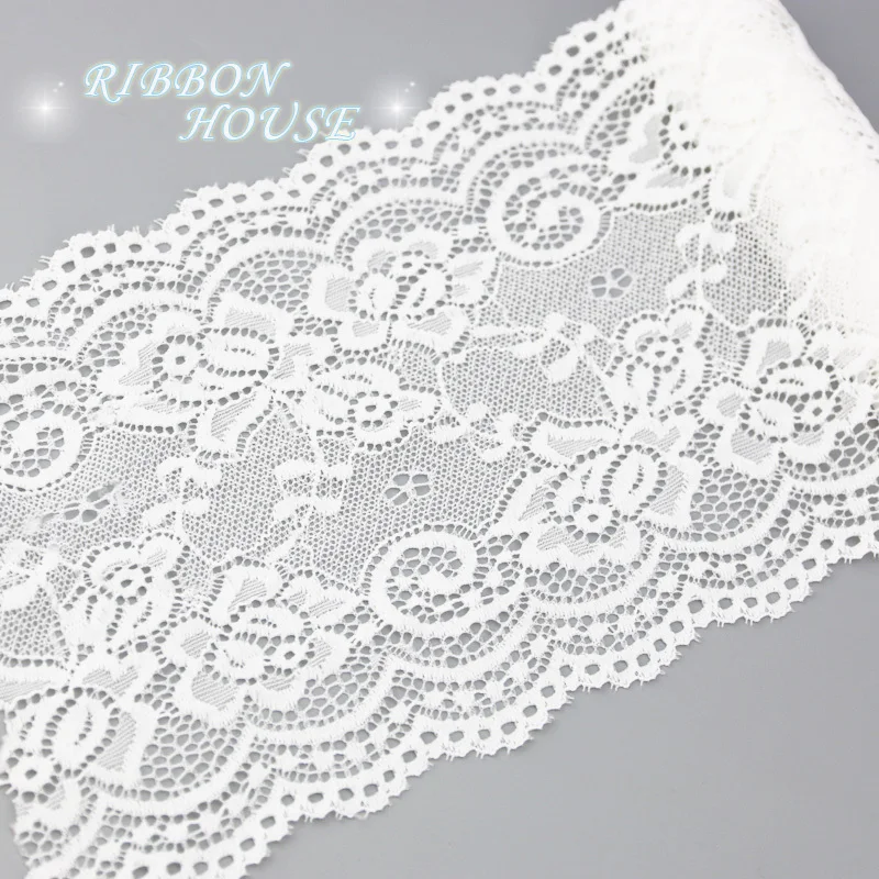

(3Meter/roll) 15cm White Elastic Lace Fabric French Hollow Underwear Laces Trim DIY Clothing Decoration Design
