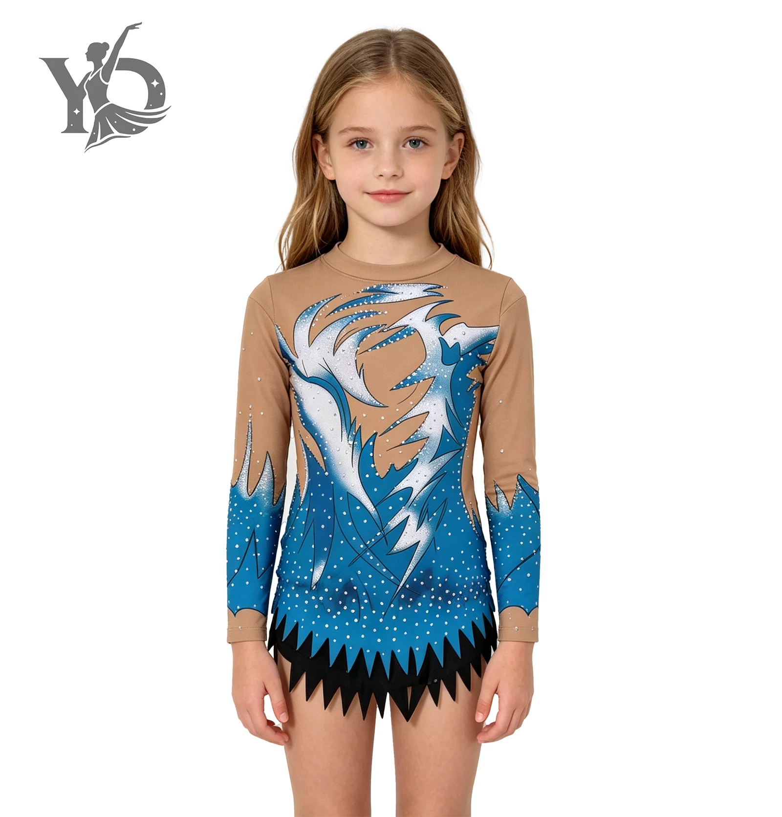 

Girls' Blue Gymnastics Leotard Performance Costume LongSleeve Rhinestone Embellished Stylepecifically Competitions Dance Costum