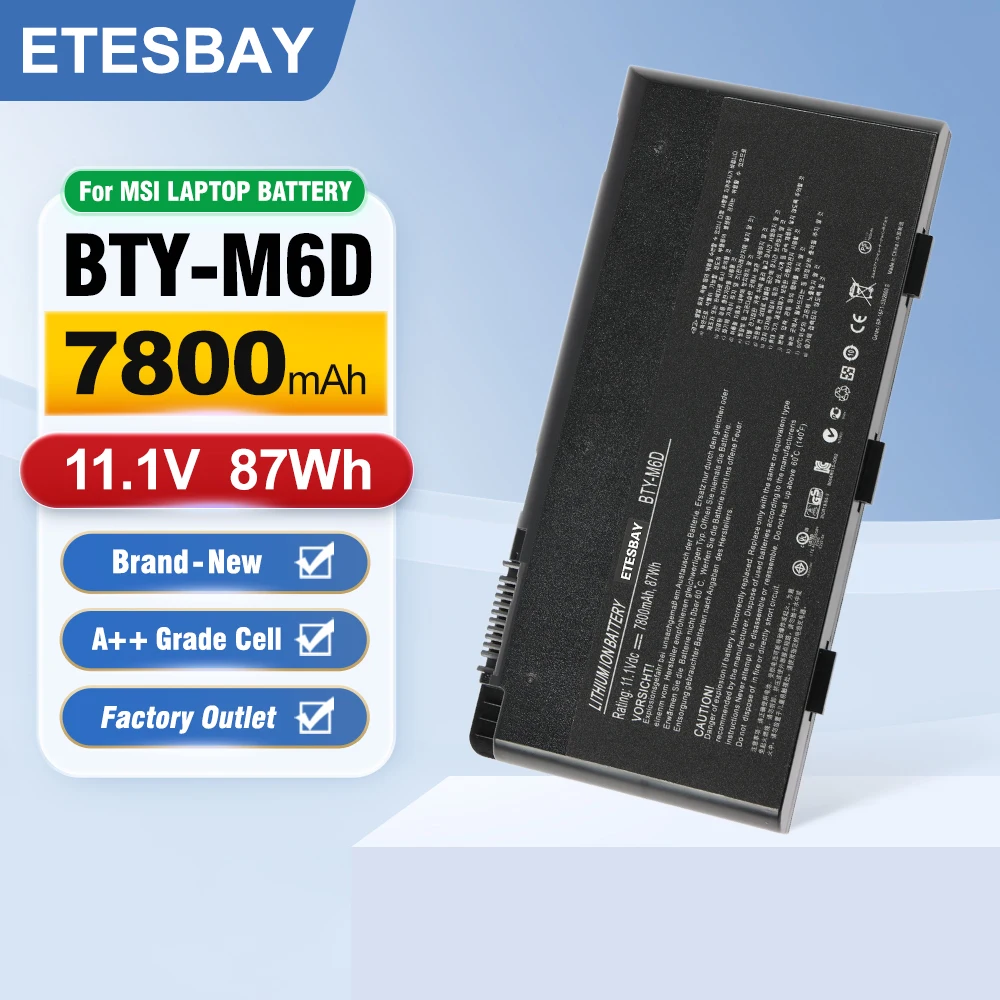 ETESBAY BTY-M6D Laptop Battery for MSI GT60 GT70 GX780R GX680 GX780 GT780R GT660R GT663R GX660 GT680R GT783R 11.1V 7800mAh