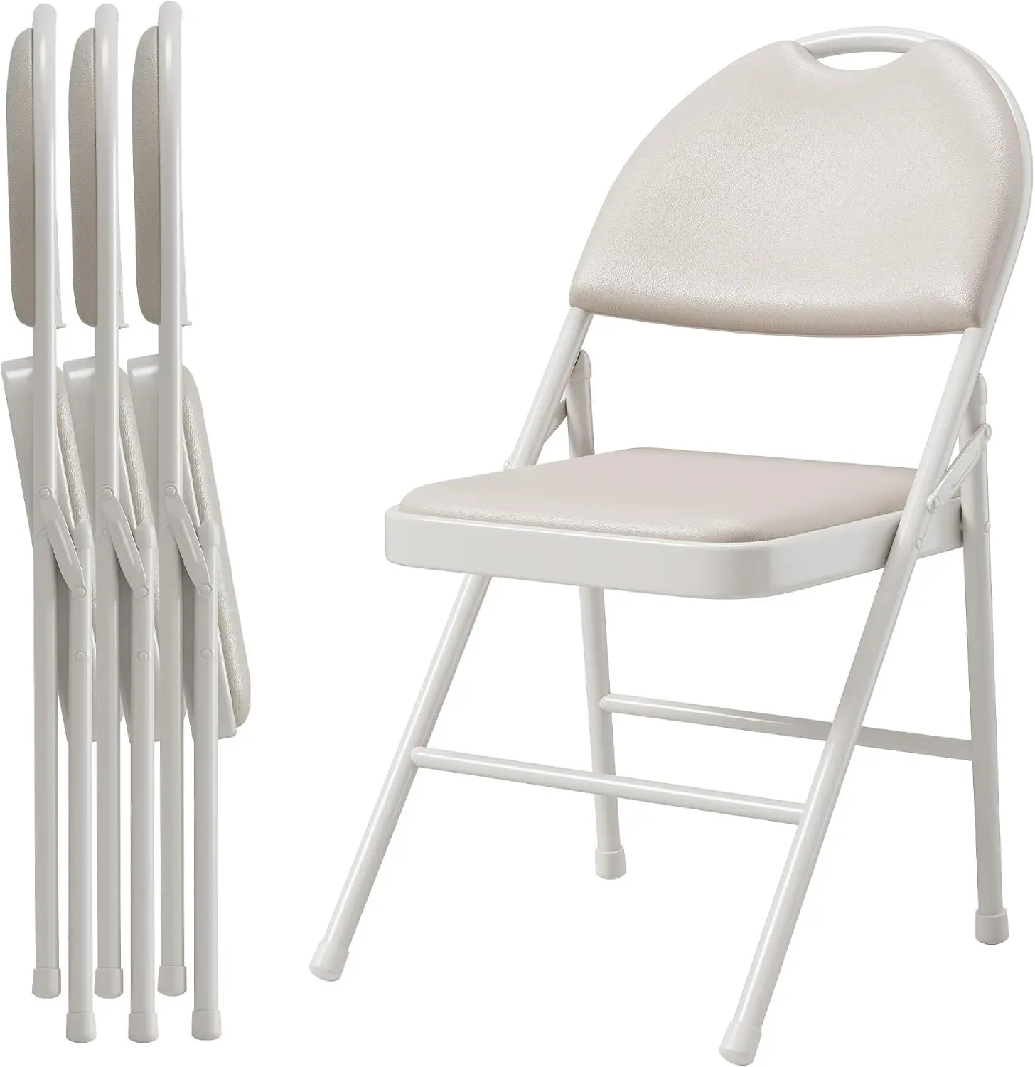 Metal Folding Chairs of 4 Pack4PCS/SET Metal Dining Chair Outdoor Heavy-Duty Folding Chair Backrest Seat Cafe Style Modern Furniture for Home Office Indoor Use Soft Cushions & Non-Slip Feet, Beige