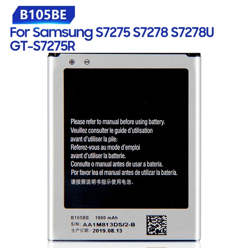 

Replacement Battery For Samsung S7275 GT-S7275R S7278 S7278U B105BE Rechargeable Battery 1800mAh