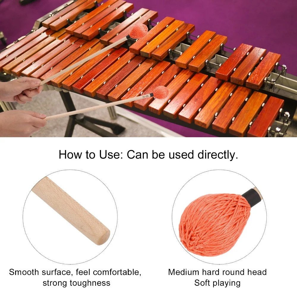 2Pcs Medium Hard Yarn Head​ Marimba Mallets​ ​MQ-06 Model ​Orange/Black/Purple …