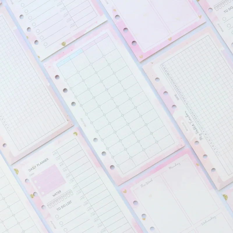 Domikee new cute kawaii school 6 holes refilling paper sheets for binder planner spiral notebooks:daily weekly monthly planner