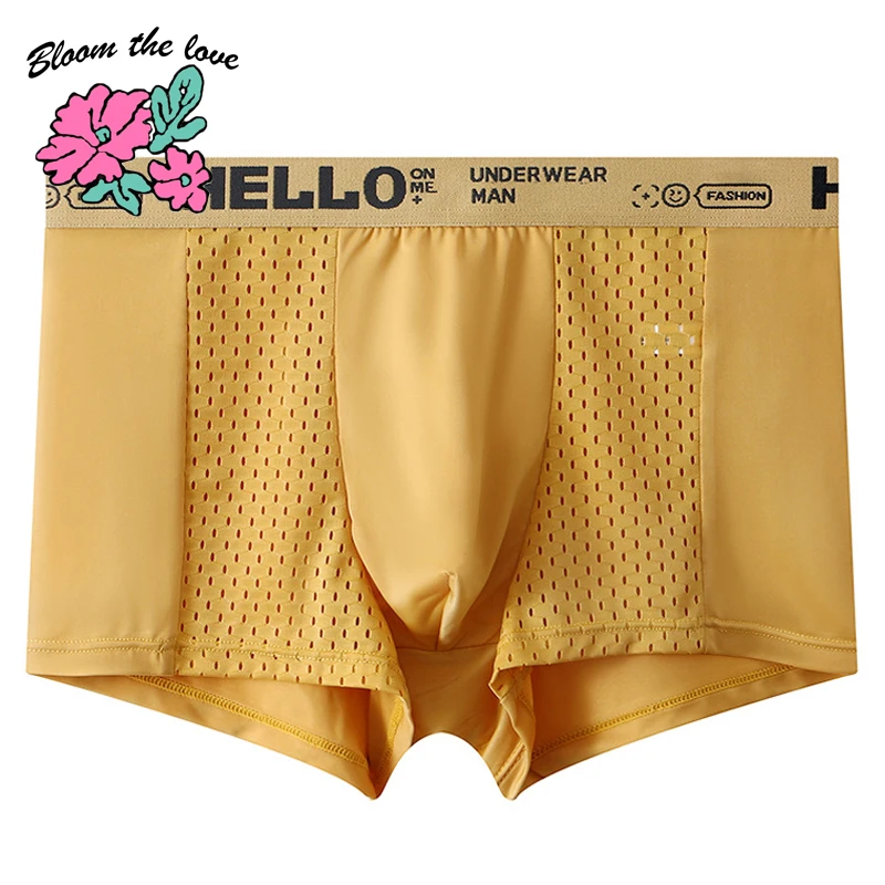 [Bloom the love] New Hello Mesh Underwear Men Boxer Homme Mens Boxers Slip Para Hombre Panties Man Cuecas Masculina L3XL S047-XZ