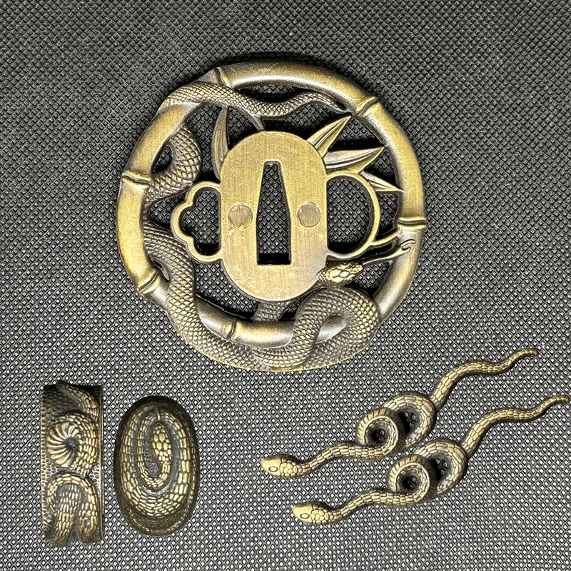 Alloy Snake Element Swords Fittings,Nice Tsuba,Handmade Menuki,Kashira Fuchi,For Katana Sword
