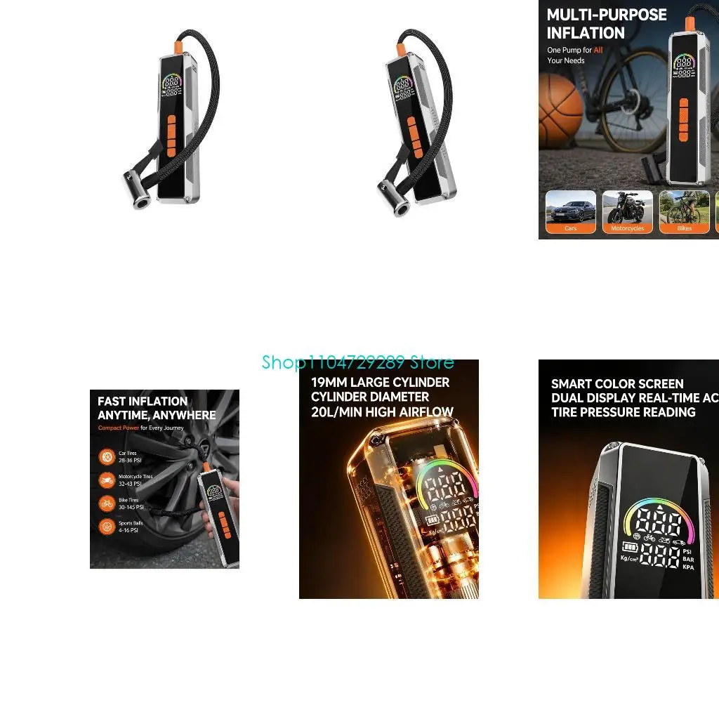 D8KE Handheld Tire Inflator with Digital BAR KPA Pressure Display