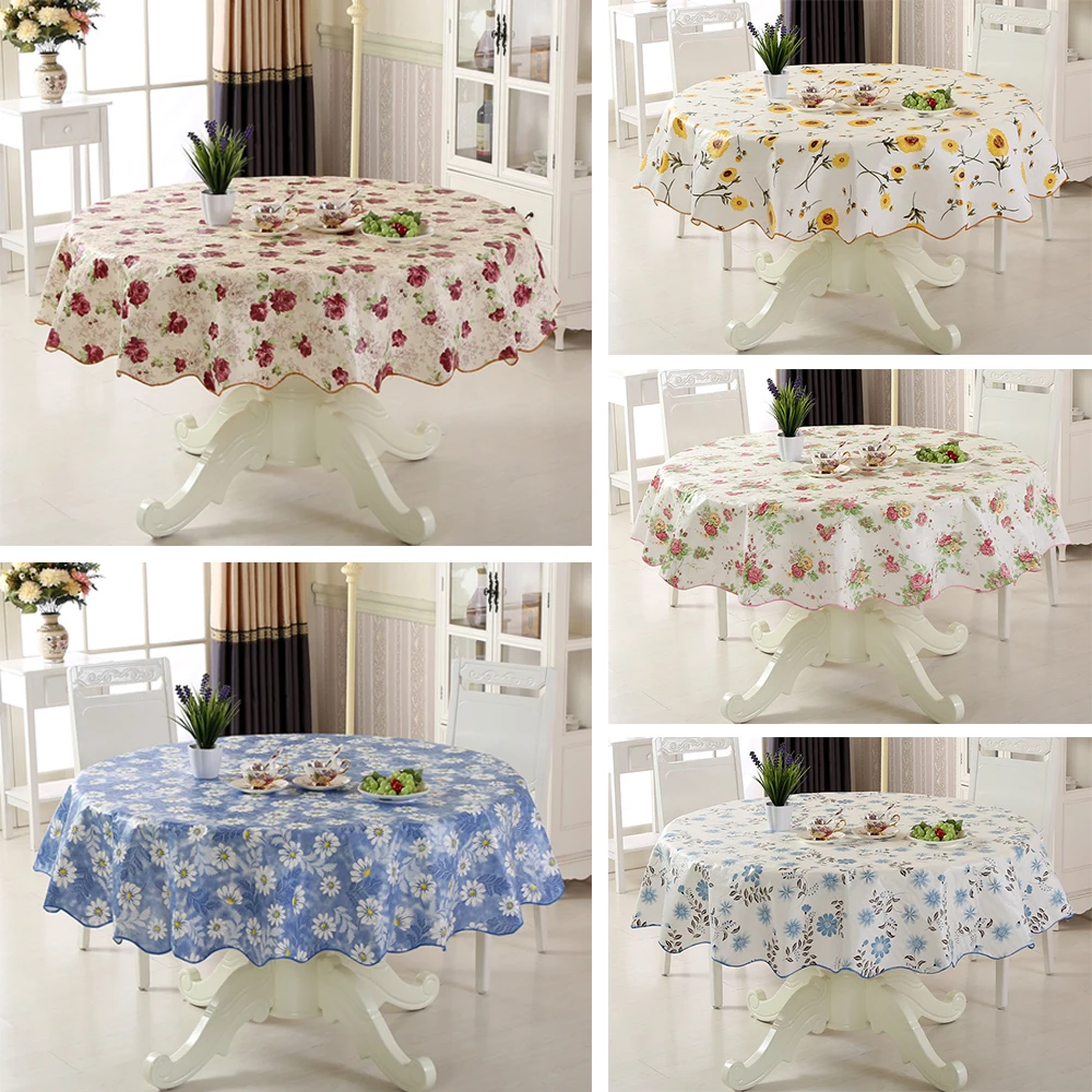 

Floral Printed Round Dining Table Cloth Washable Household PEVA Lace Table Cloth Dining Table Coffee Tablecloth Hotel Home Decor