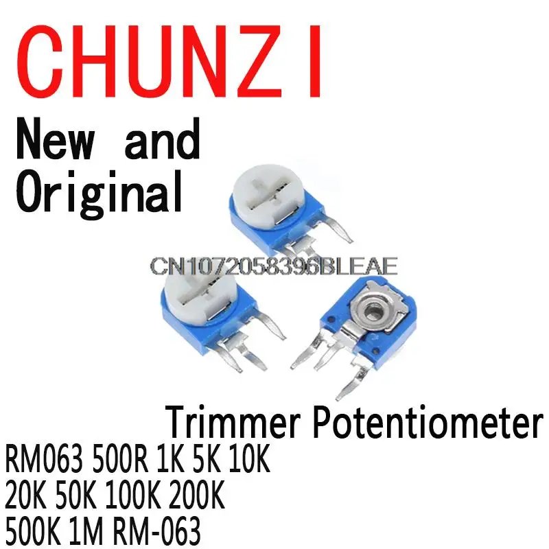 65PCS Trimmer Potentiometer Adjustable Resistor Kit Variable Resistors RM063 500R 1K 5K 10K 20K 50K 100K 200K 500K 1M RM-063