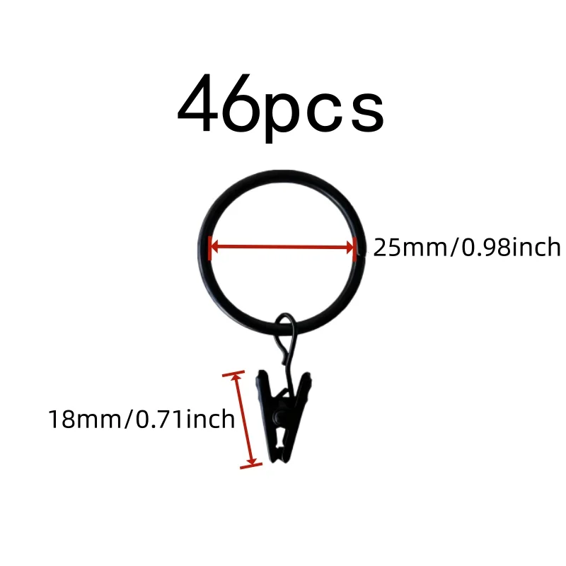 46 pcs 25mm Curtain Clip Rings Sturdy Metal Ring, designed for Bedroom Window Curtains, Easy Slide On Rod