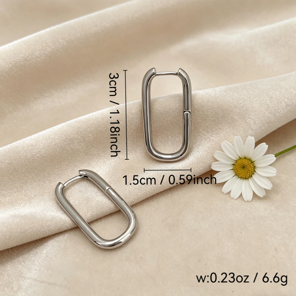 Silver Vintage Rectangular Earrings, Minimalist Style U-Shaped Geometric Hoops, Versatile and Elegant Earrings for Women