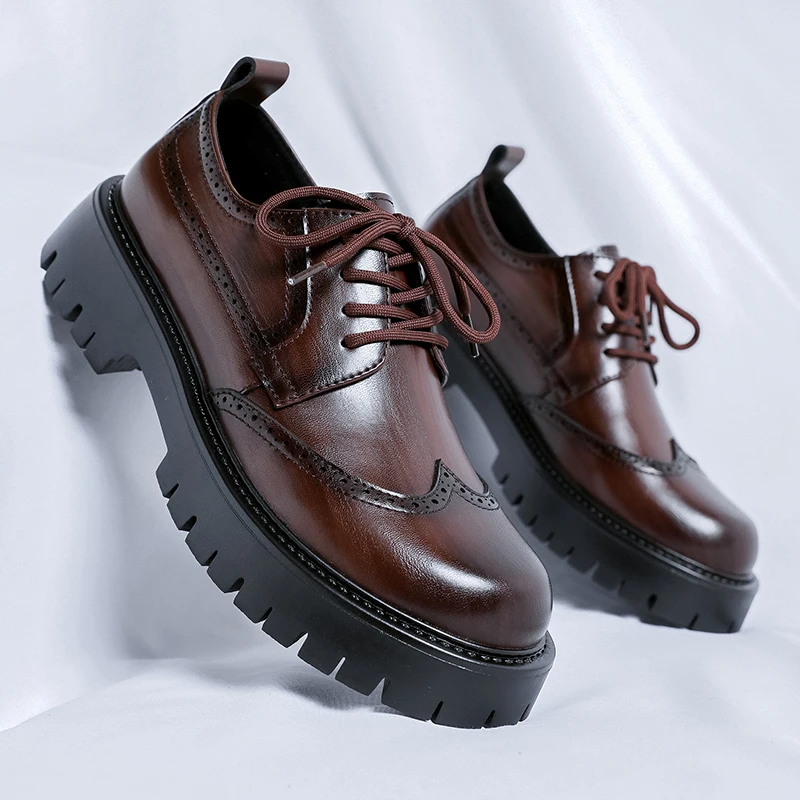 Men Shoes Black Platform Leather Genuine Cowhide Man Shoes High Quality Casual Fashion Office Handmade Slip On Leather Loafers