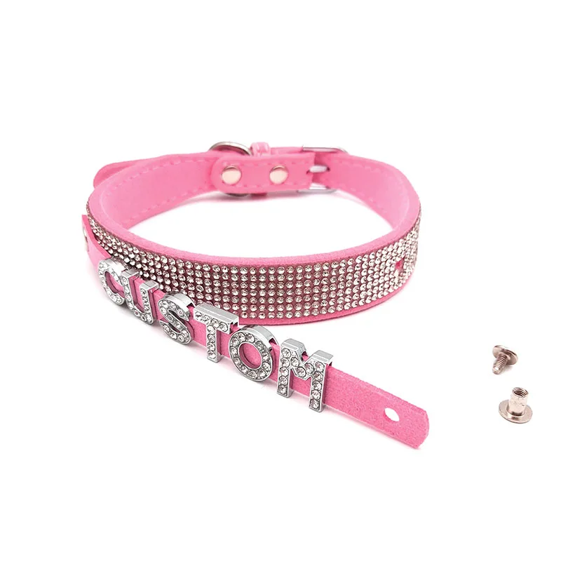 Pink Soft Microfiber Leather Diamante Rhinestone Letters Custom Collar Choker Necklace Women Men Sexy Customized Name Jewelry