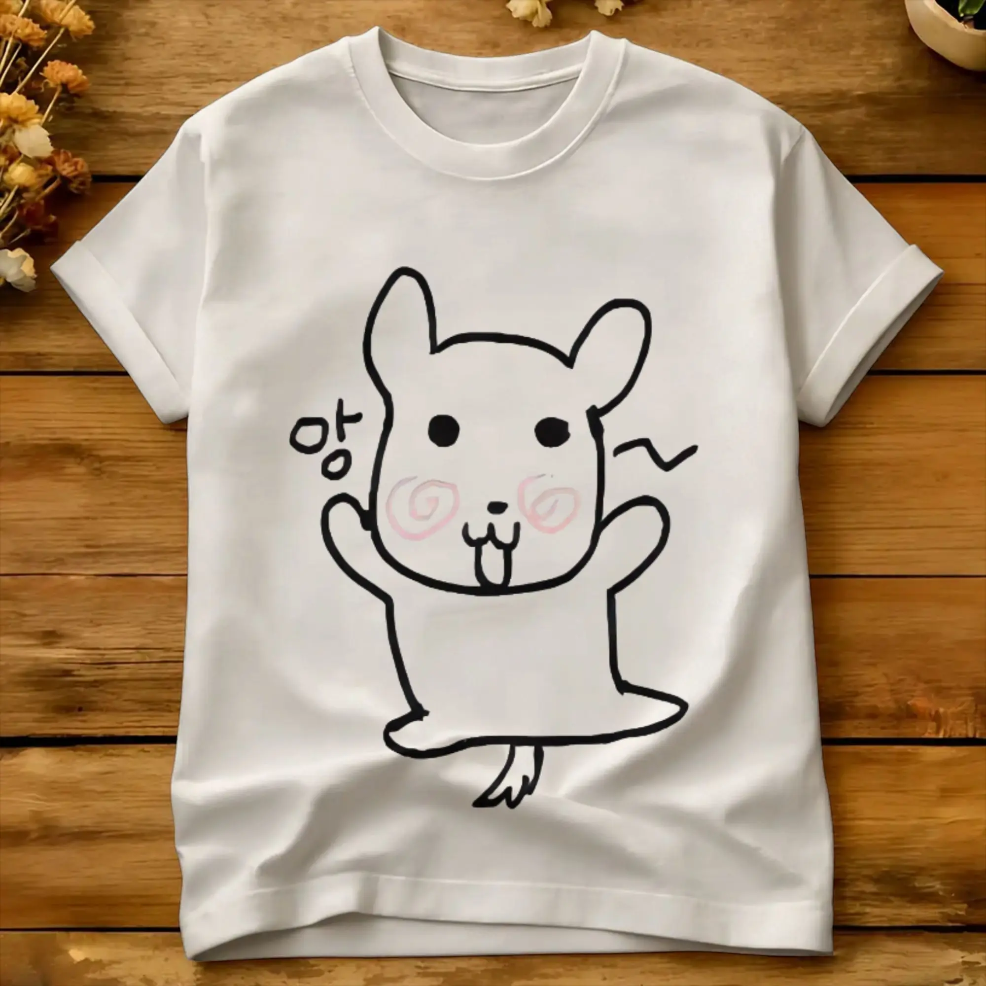 Blushing Jumping Dog Korean T-Shirt Summer GANADI 100% Cotton T-Shirts For Adult Print Tshirt Short Sleeve Vintage Tops