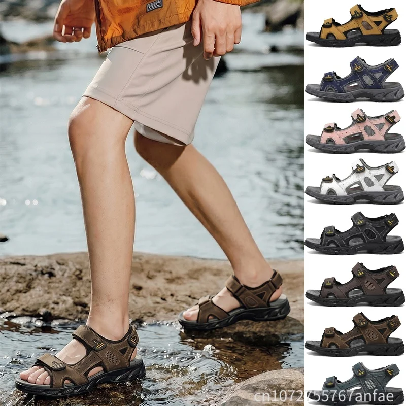 

Brand Classic Mens Sandals Summer Genuine Leather Sandals Men Outdoor Casual Lightweight Sandal Fashion Men Sneakers Size 38-46