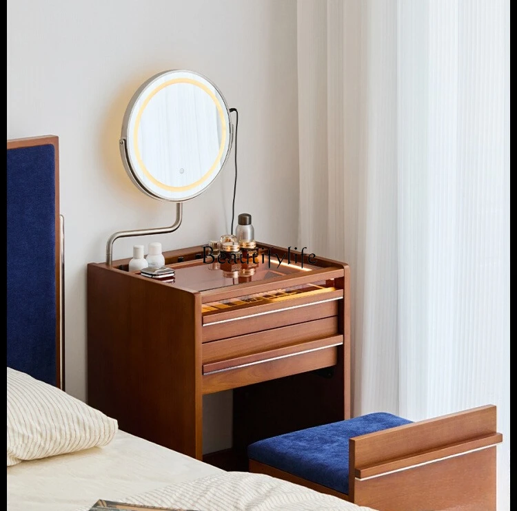 

Nordic Retro Solid Wood Dressing Table with Integrated Storage Cabinet