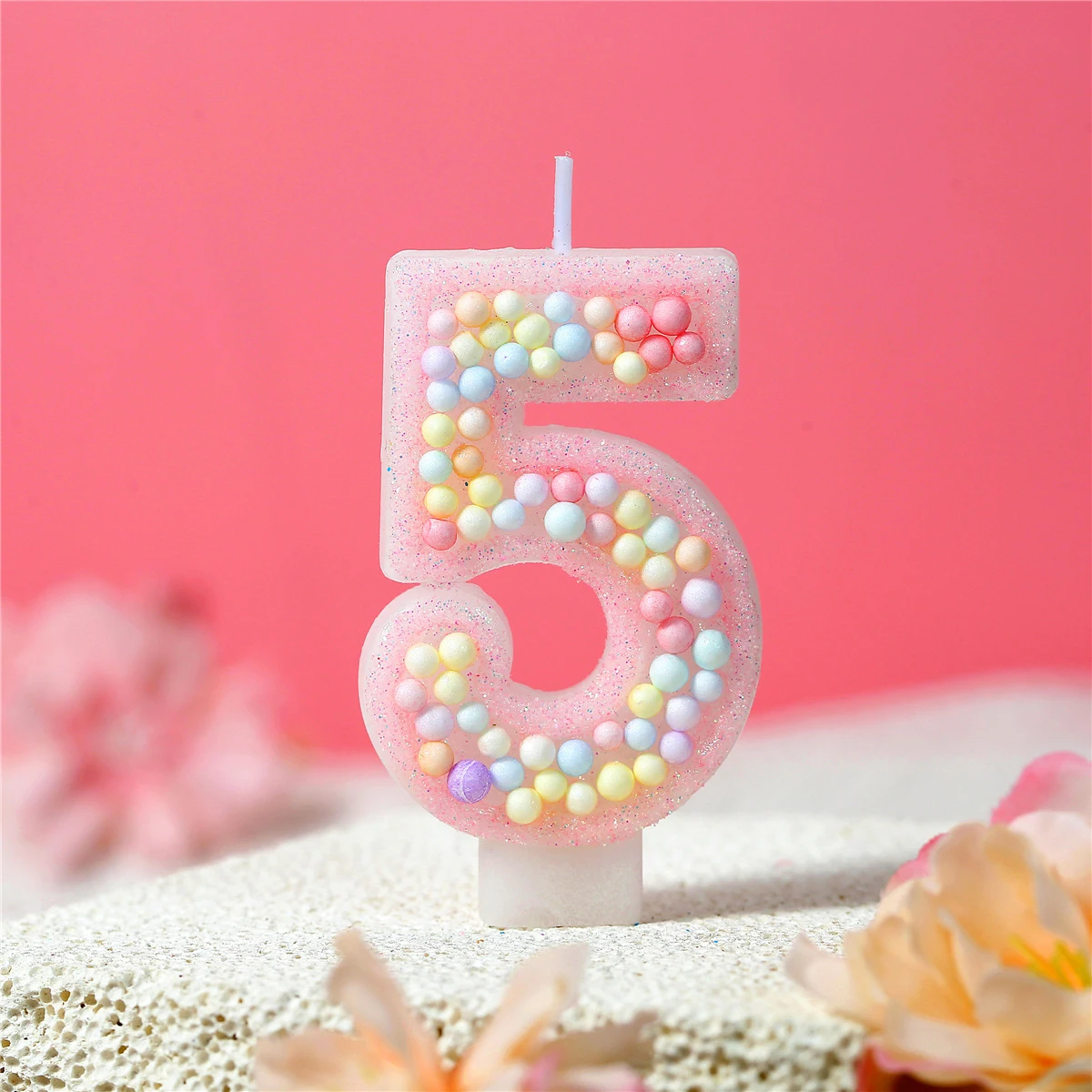 Weiße Rosa Geburtstagskerzen - Bunte Macaron-Kerzen, Axolotl-Thema Tortendekoration, Süße Themen-Geburtstagsparty-Zubehör – Detail 3