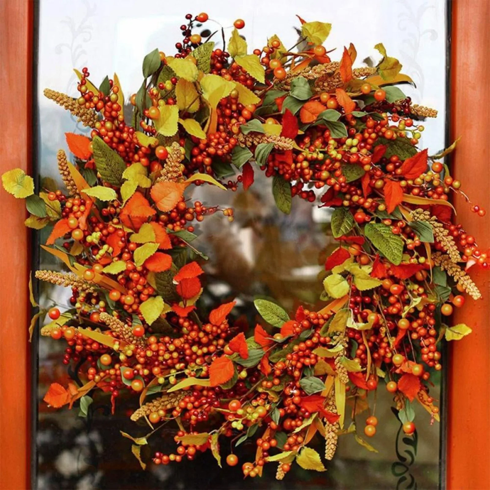 

Family Autumn Simulated Berry Maple Leaf Garland Classic Fall Front Door Hanging Decoration Outdoor Indoor Pendant Supplies